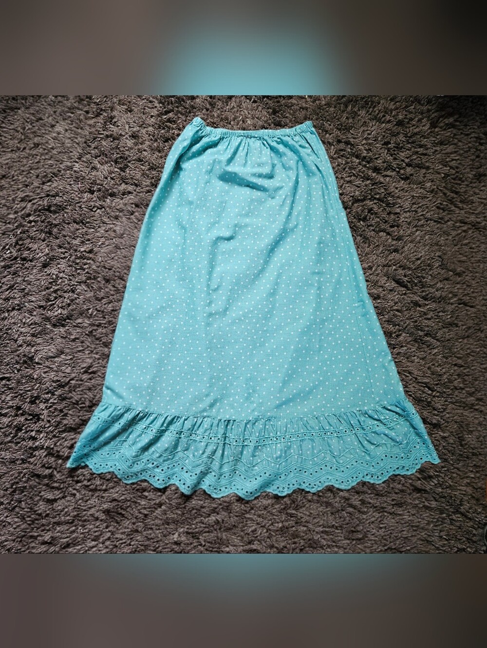 Gudren Sjoden turquoise blue white polka dot bohemian skirt small relaxed, femin